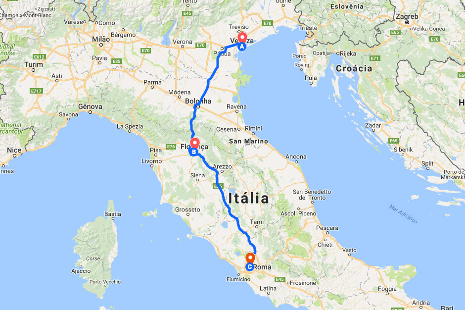 Roteiro de viagem pela Itália em 7 dias, passando por Veneza, Florença e Roma.